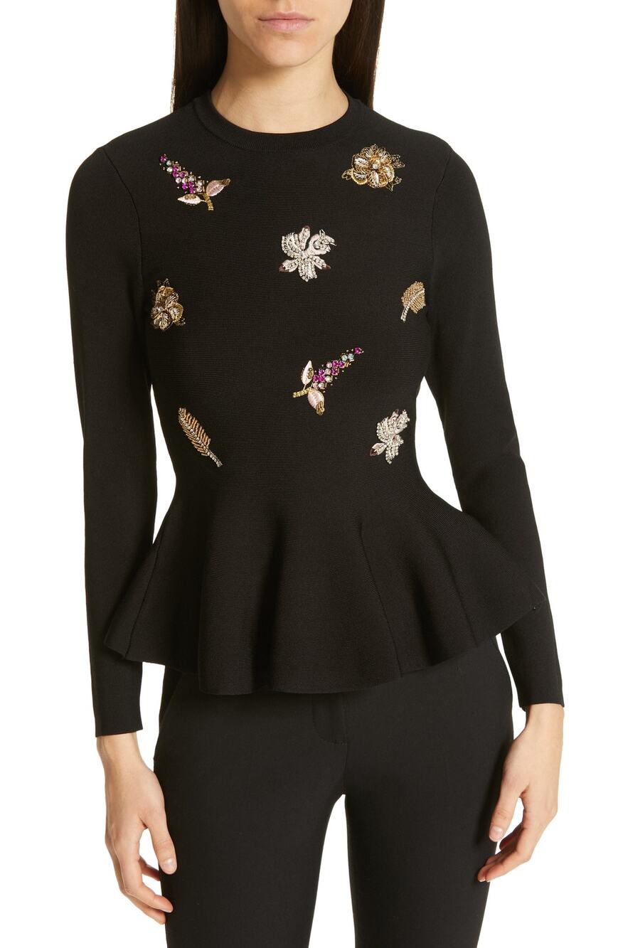 TED BAKER LONDON Women's Tynna Embellished Peplum Sweater Black